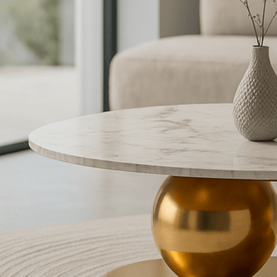 Luxury Marble Coffee Table with Modern Golden Base - Al Rugaib Furniture