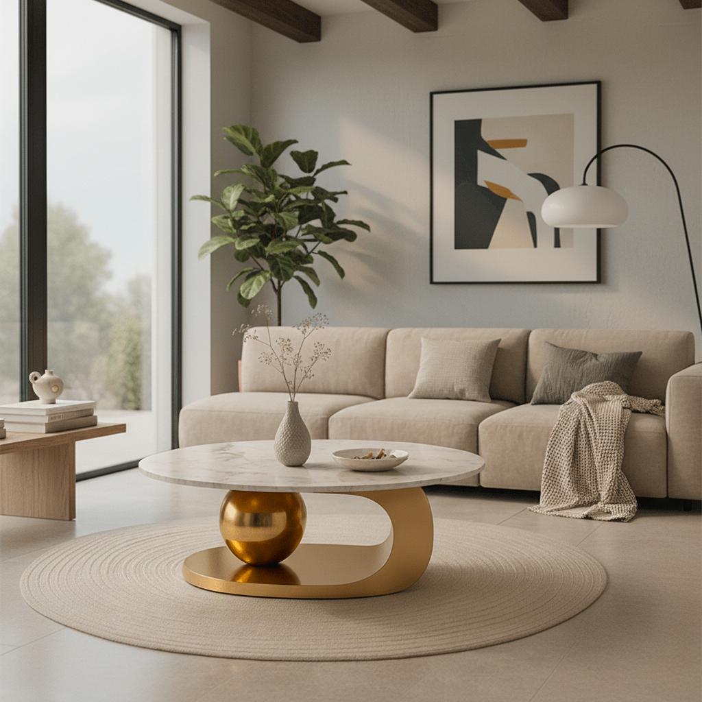 Luxury Marble Coffee Table with Modern Golden Base Coffee Table| Otath
