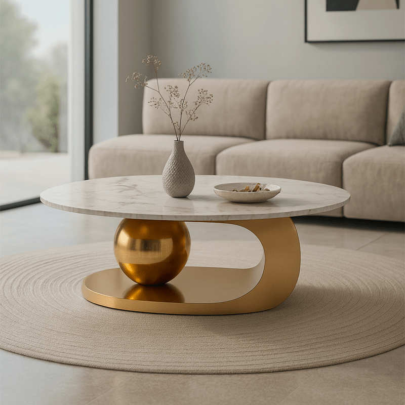 Luxury Marble Coffee Table with Modern Golden Base - Al Rugaib Furniture