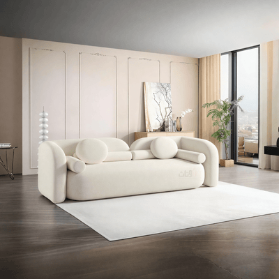 Luxury Sofa with Sculptural Design and Round Pillows – Off White - Al Rugaib Furniture