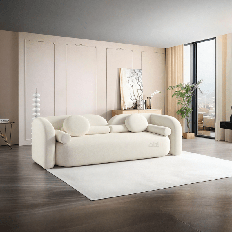 Luxury Sofa with Sculptural Design and Round Pillows – Off White - Al Rugaib Furniture