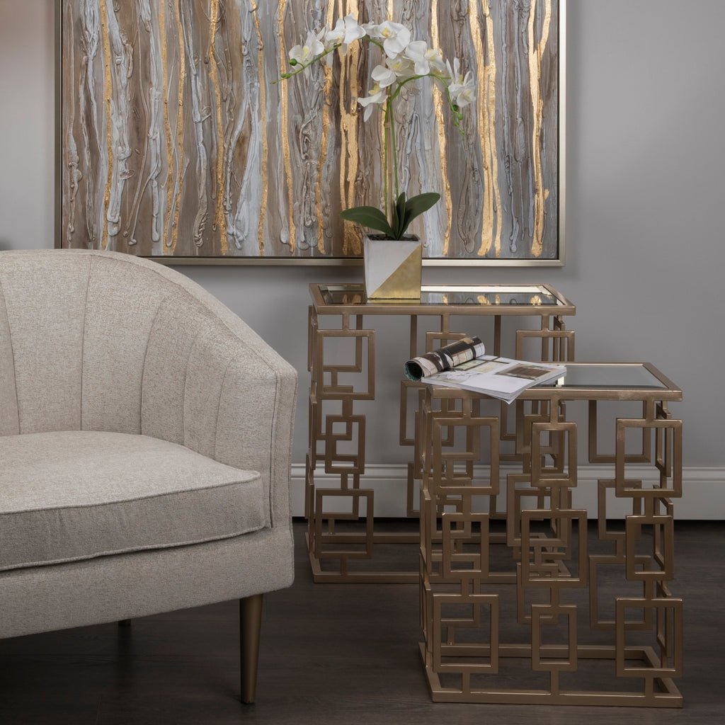 Maddox Champagne Mirror Table Set Accent & End Tables| Crestview