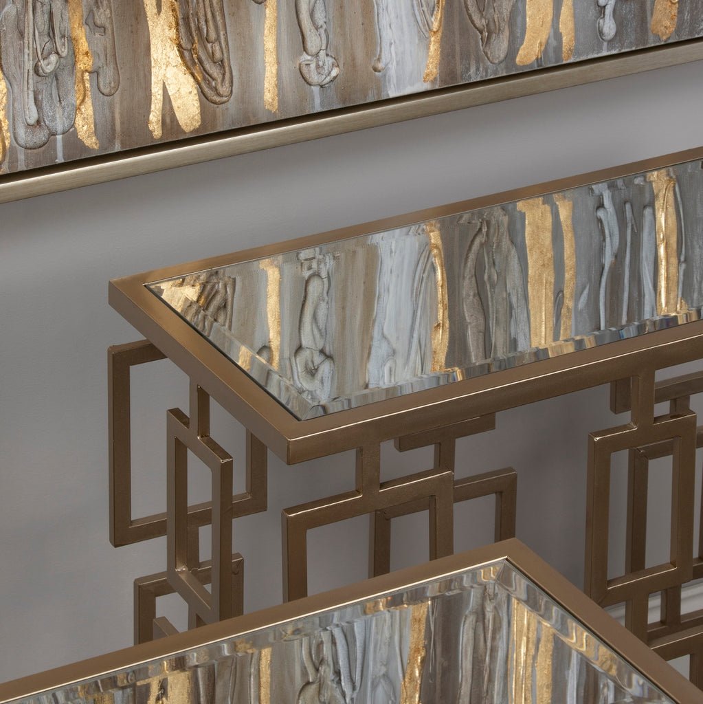Maddox Champagne Mirror Table Set Accent & End Tables| Crestview