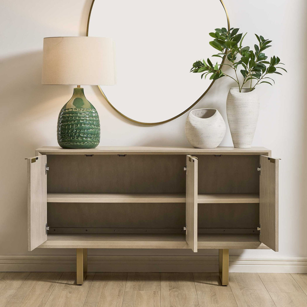 Maeva 3 Door Light Wood Cabinet Cabinets & Chests| Uttermost