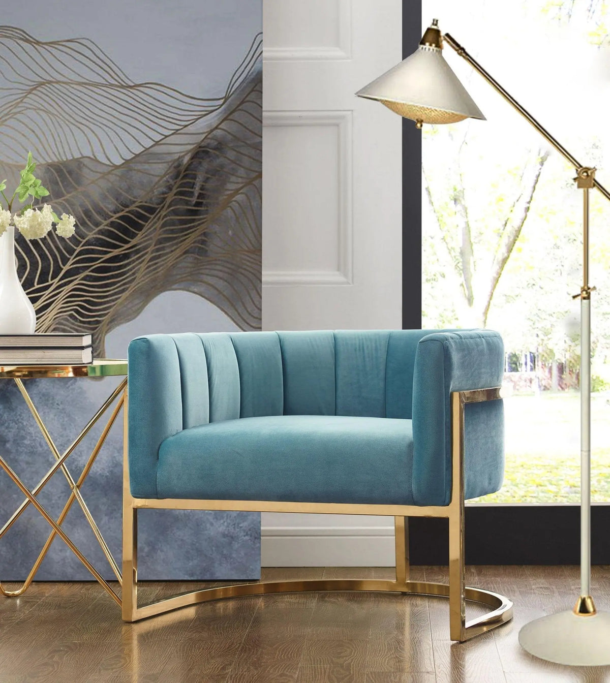 Magnolia Sea Blue Chair with Gold Base Chairs| TOV