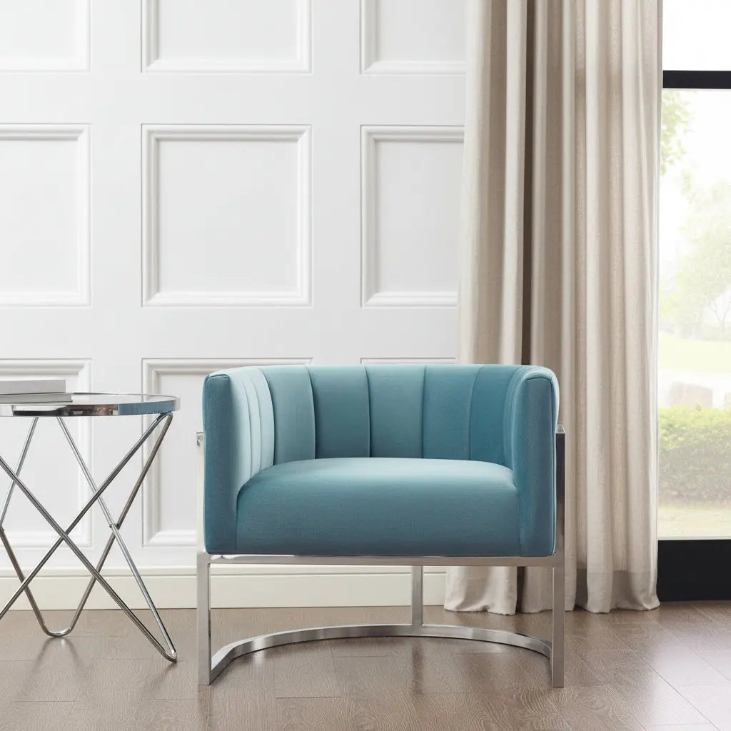 Magnolia Sea Blue Chair with Silver Base Chairs| TOV