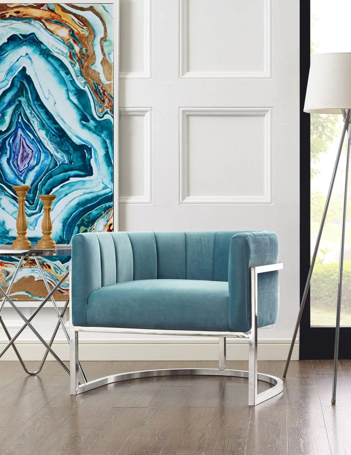Magnolia Sea Blue Chair with Silver Base Chairs| TOV
