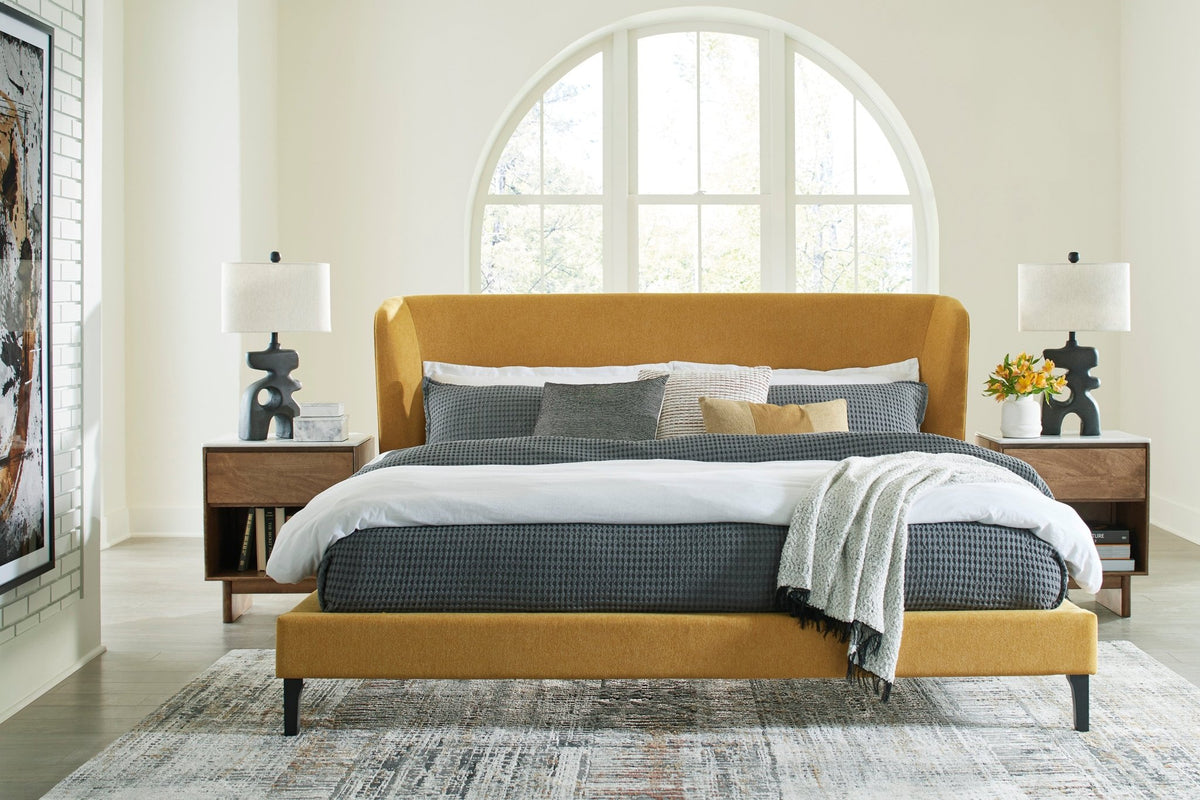 Maloken California King Upholstered Bed with Roll Slats Beds| Ashley Homestore
