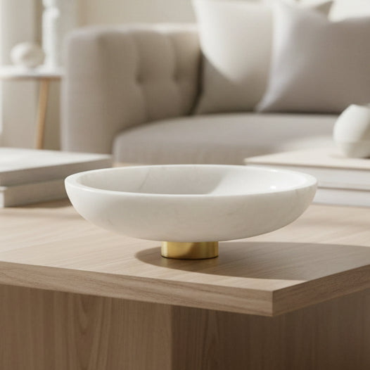 MARBLE 12" BOWL W/ METAL BASE, WHITE Bowl| Sagebrook Home