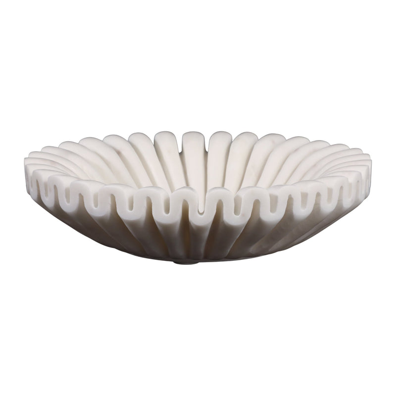 MARBLE, 12" PLEATED BOWL, WHITE - Al Rugaib Furniture