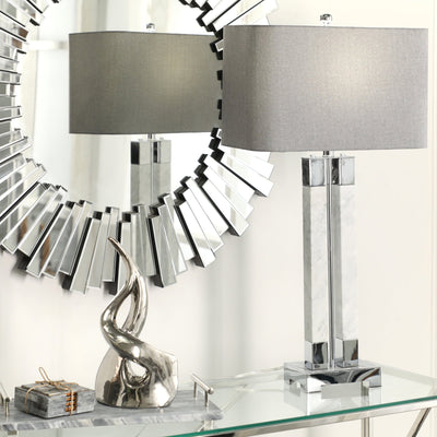 MARBLE 34" TWIN COLUMN TABLE LAMP, WHITE - Al Rugaib Furniture