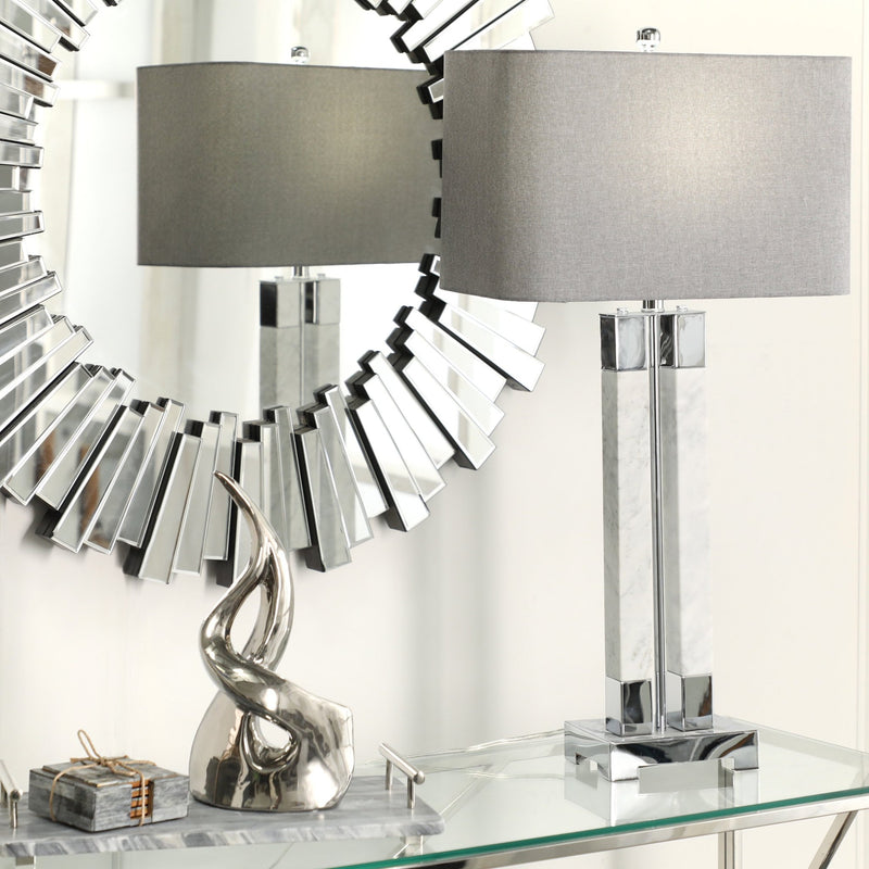 MARBLE 34" TWIN COLUMN TABLE LAMP, WHITE - Al Rugaib Furniture