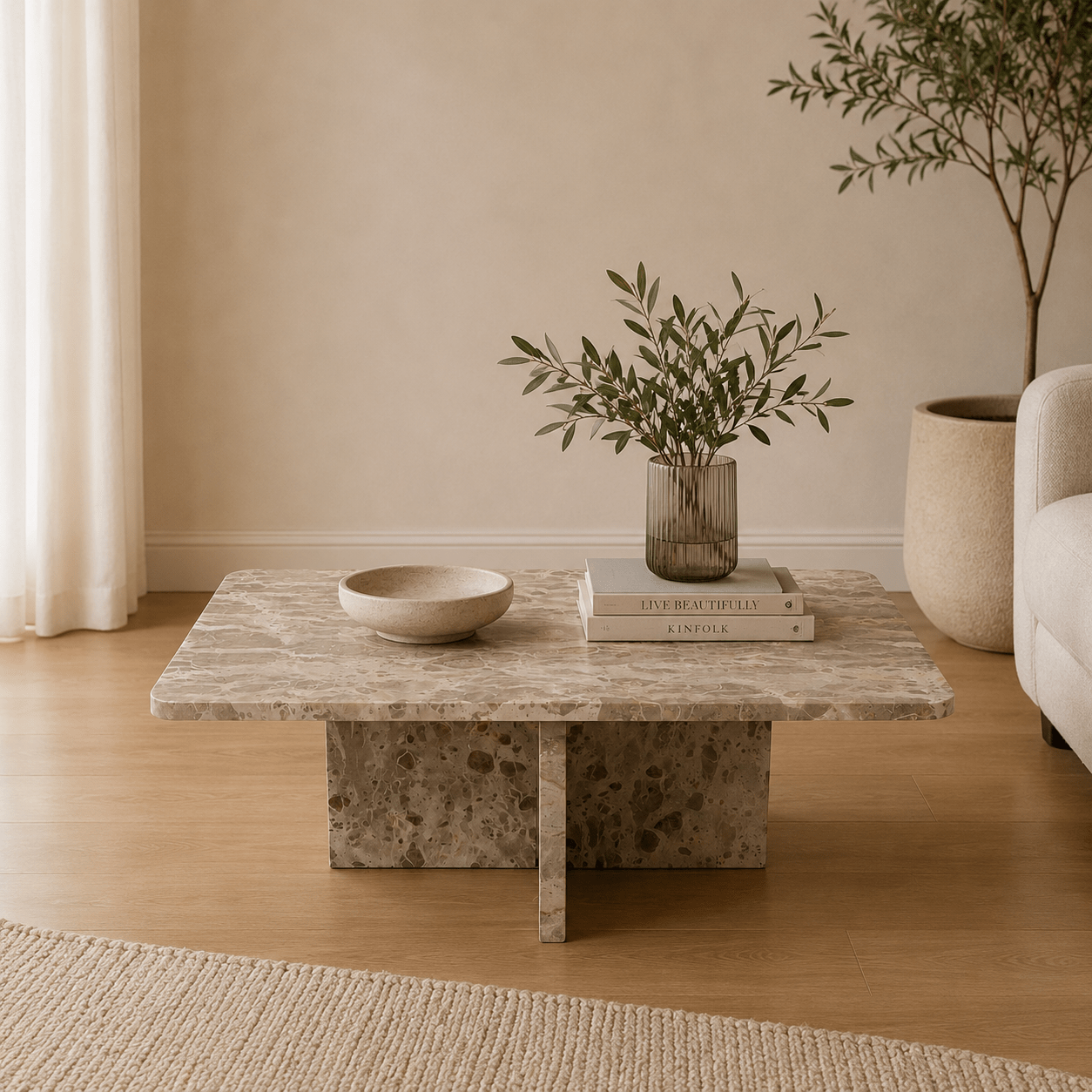 MARBLE, 48" COFFEE TABLE, BROWN KD Coffee Tables| Sagebrook Home