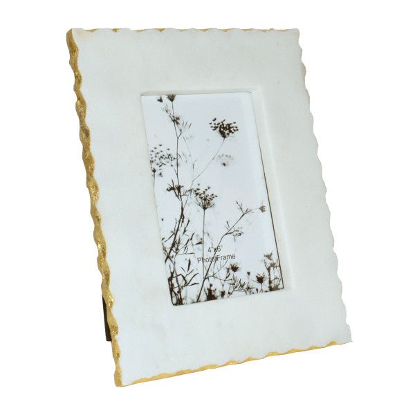 MARBLE, 4X6 JAGGED PHOTO FRAME W/ GOLD TRIM, WHIT Photo Frames| Sagebrook Home