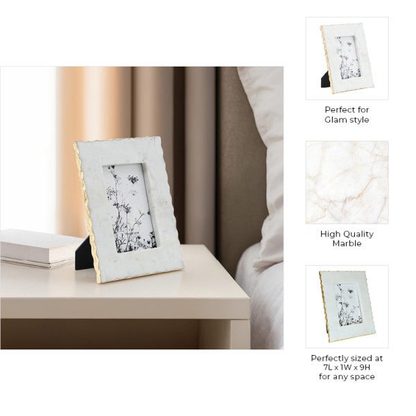 MARBLE, 4X6 JAGGED PHOTO FRAME W/ GOLD TRIM, WHIT Photo Frames| Sagebrook Home