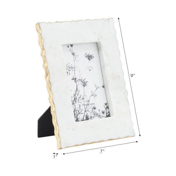 MARBLE, 4X6 JAGGED PHOTO FRAME W/ GOLD TRIM, WHIT Photo Frames| Sagebrook Home