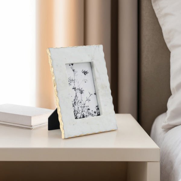 MARBLE, 4X6 JAGGED PHOTO FRAME W/ GOLD TRIM, WHIT Photo Frames| Sagebrook Home