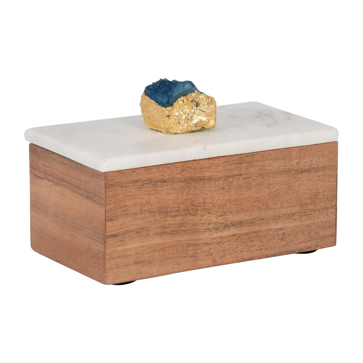MARBLE, 7" BLUE AGATE CLUSTER & WOOD BASE BOX, NAT Box| Sagebrook Home