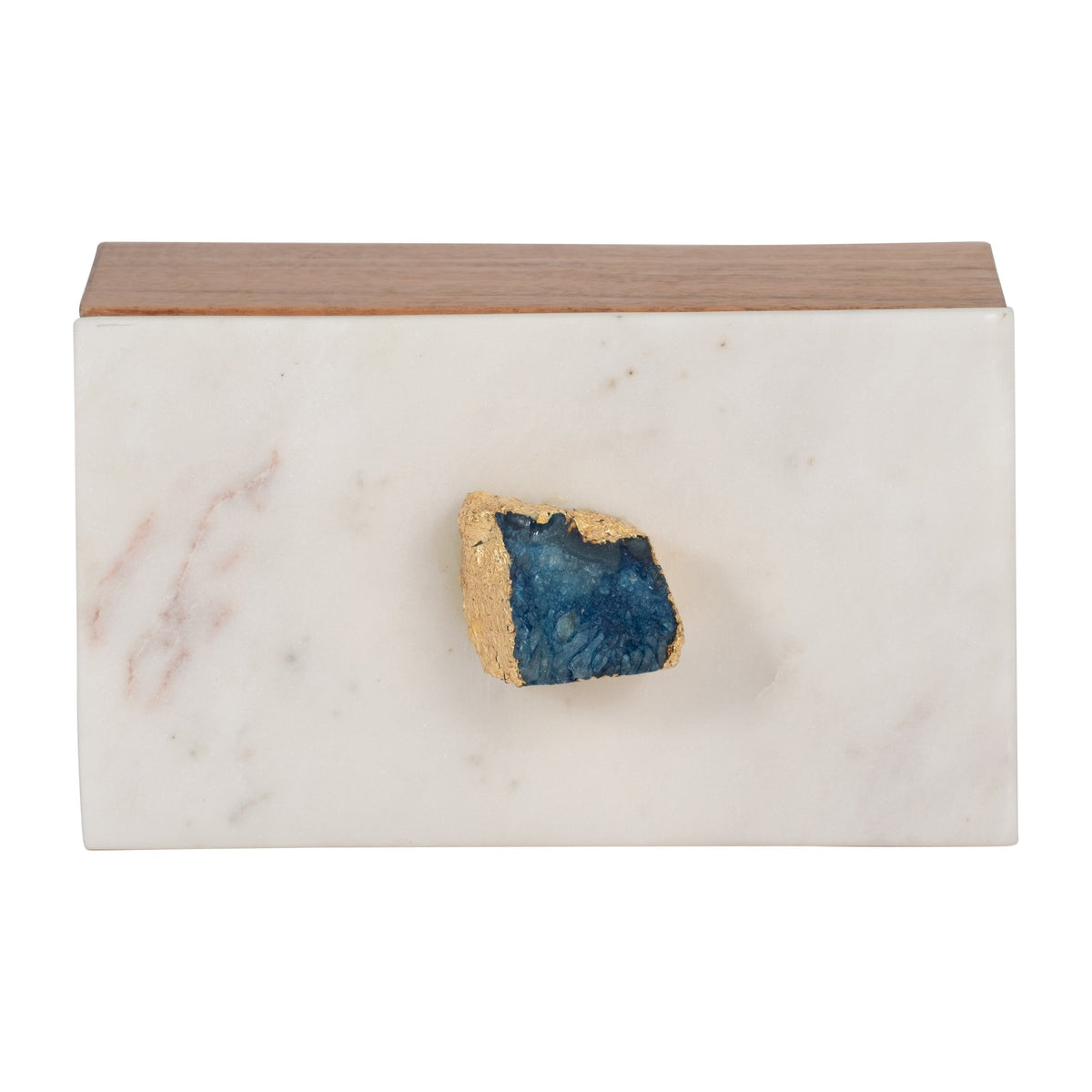 MARBLE, 7" BLUE AGATE CLUSTER & WOOD BASE BOX, NAT Box| Sagebrook Home