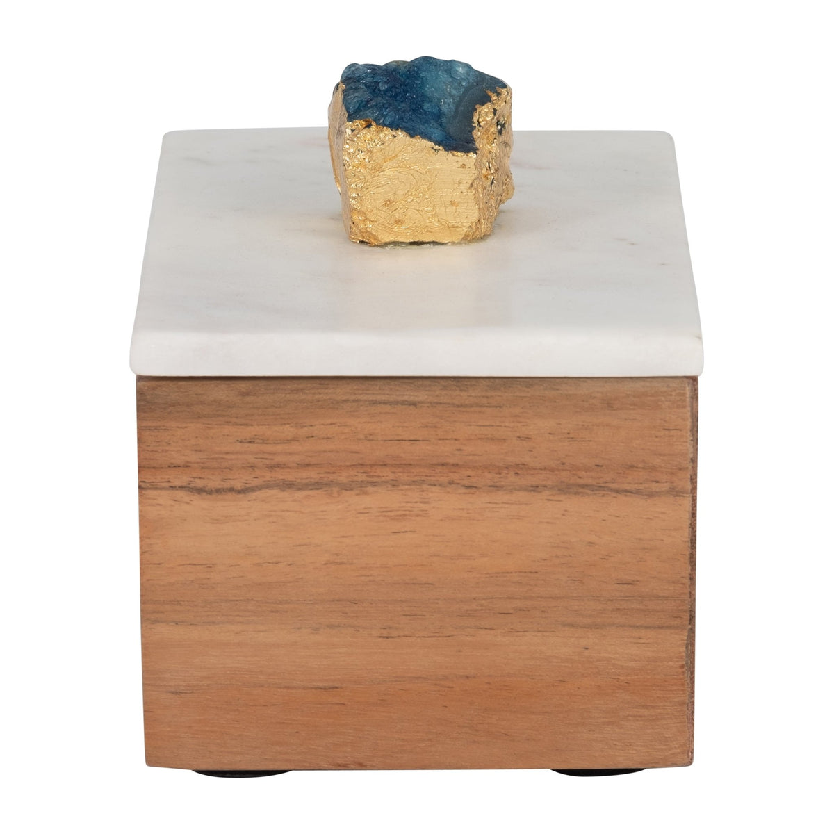 MARBLE, 7" BLUE AGATE CLUSTER & WOOD BASE BOX, NAT Box| Sagebrook Home