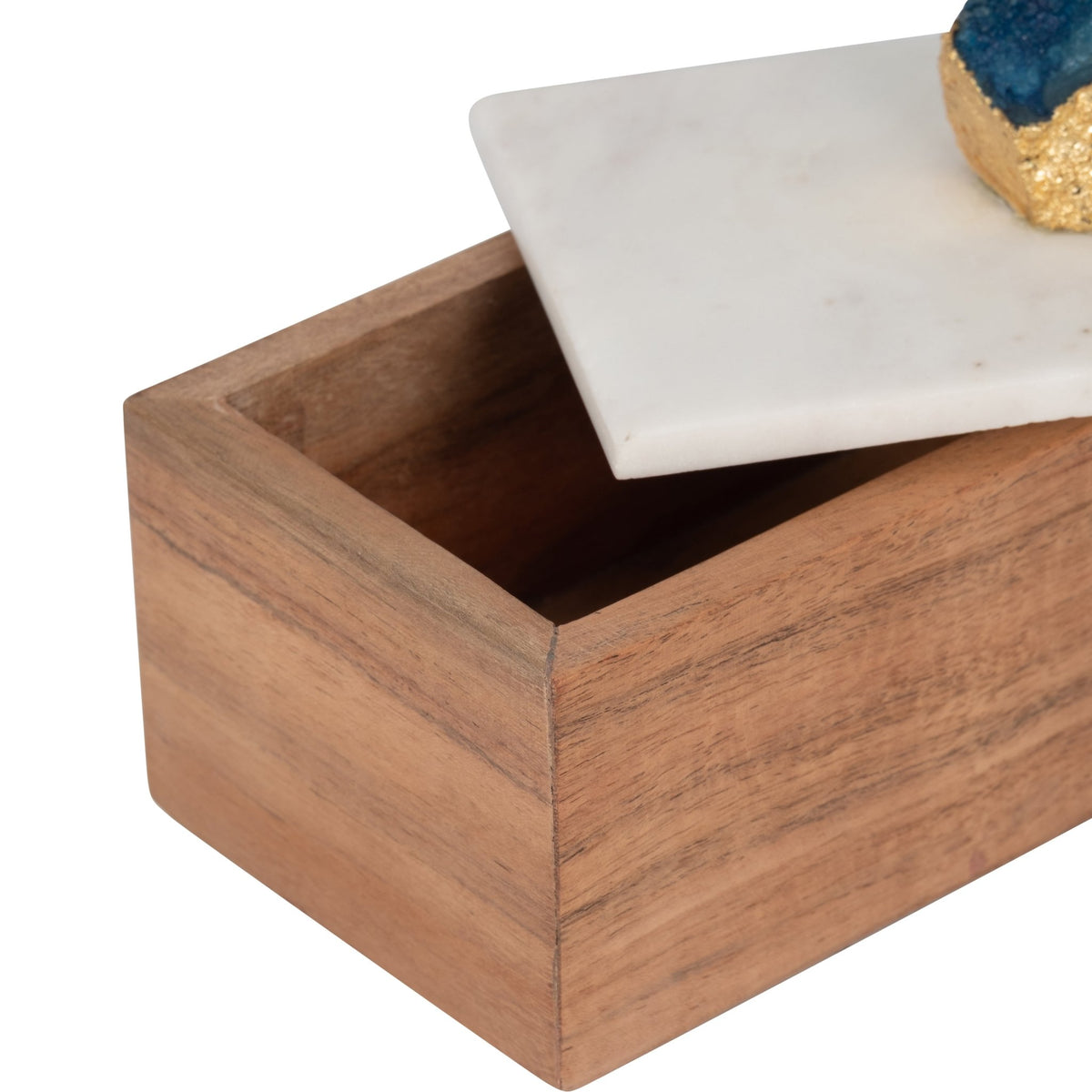 MARBLE, 7" BLUE AGATE CLUSTER & WOOD BASE BOX, NAT Box| Sagebrook Home
