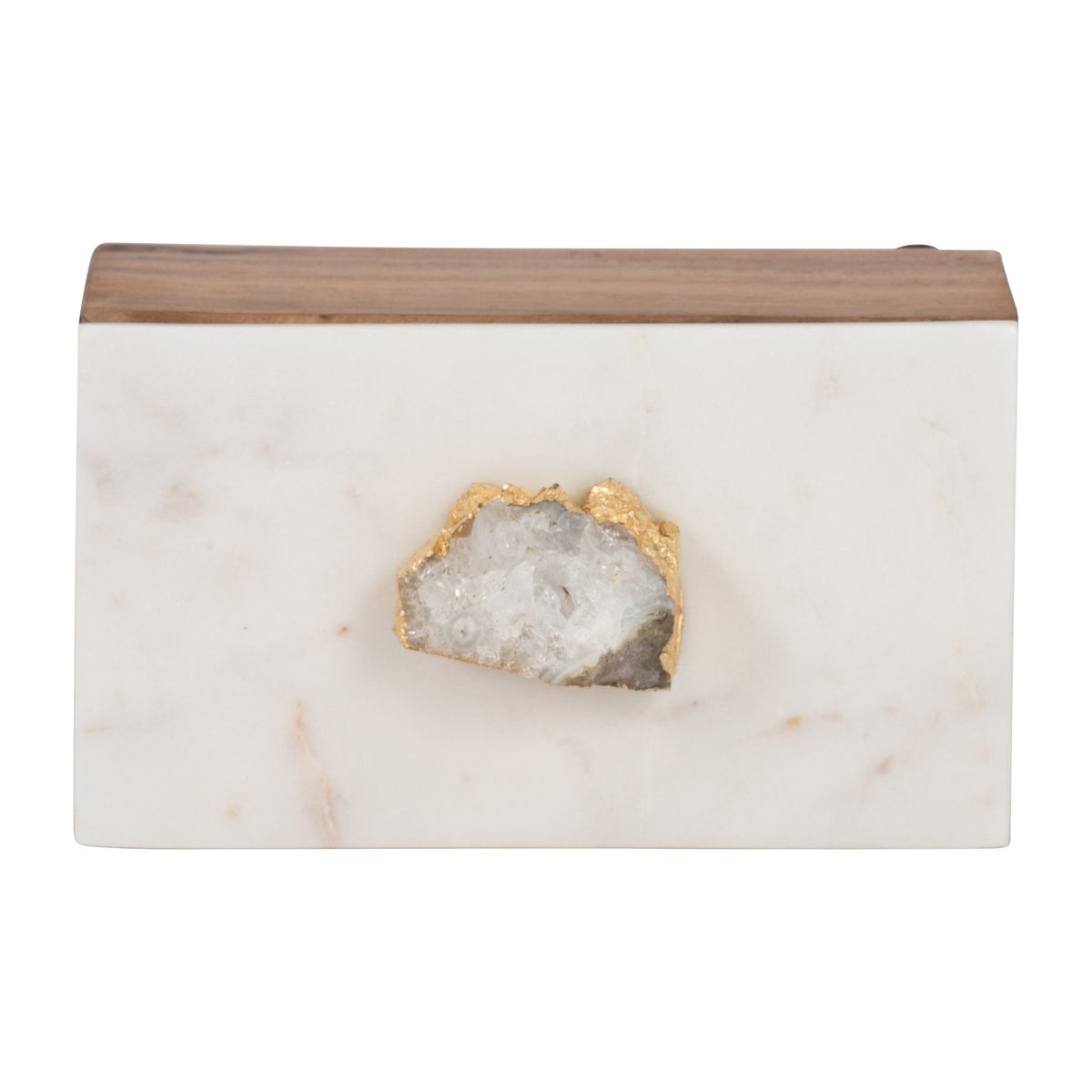 MARBLE, 7" CLEAR AGATE CLUSTER & WOOD BASE BOX, NA Box| Sagebrook Home