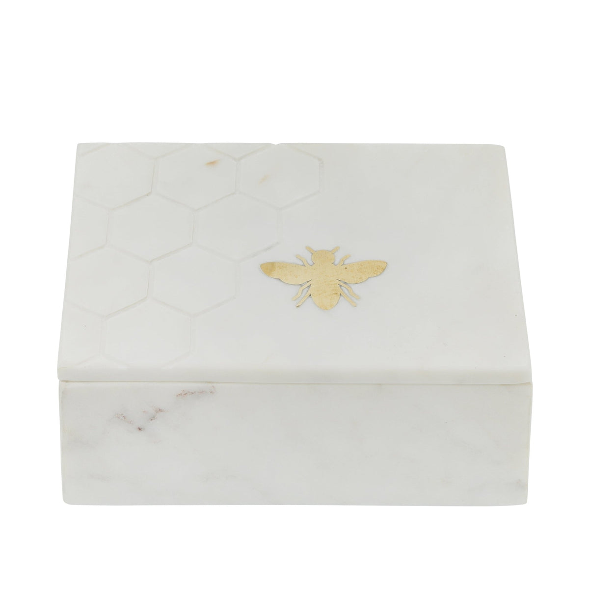 MARBLE 7X5 MARBLE BOX W/ BEE ACCENT WHITE Box| Sagebrook Home