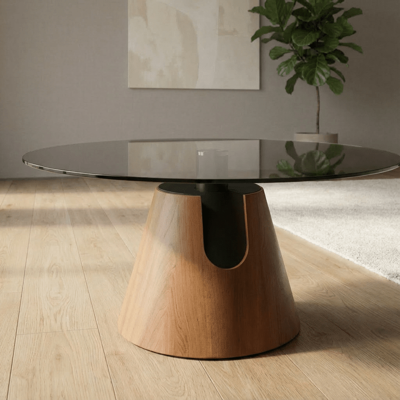 Marble Round Glass and Wood Coffee Table Set 1+6 – Dark Brown with a Practical Design Coffee Table Set| Otath