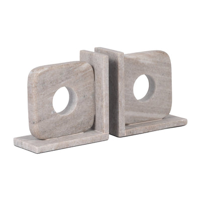 MARBLE, S/2 6" CUT OUT SQUARE BOOKENDS, TAN - Al Rugaib Furniture