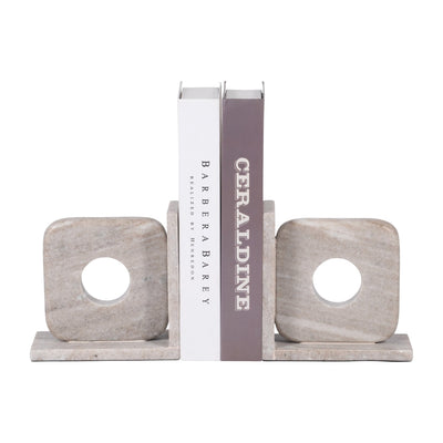 MARBLE, S/2 6" CUT OUT SQUARE BOOKENDS, TAN - Al Rugaib Furniture