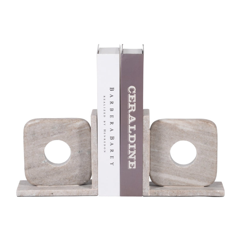 MARBLE, S/2 6" CUT OUT SQUARE BOOKENDS, TAN - Al Rugaib Furniture