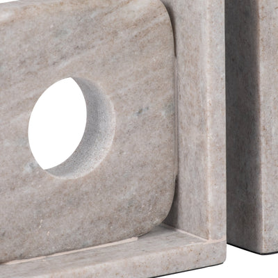 MARBLE, S/2 6" CUT OUT SQUARE BOOKENDS, TAN - Al Rugaib Furniture