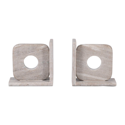 MARBLE, S/2 6" CUT OUT SQUARE BOOKENDS, TAN - Al Rugaib Furniture