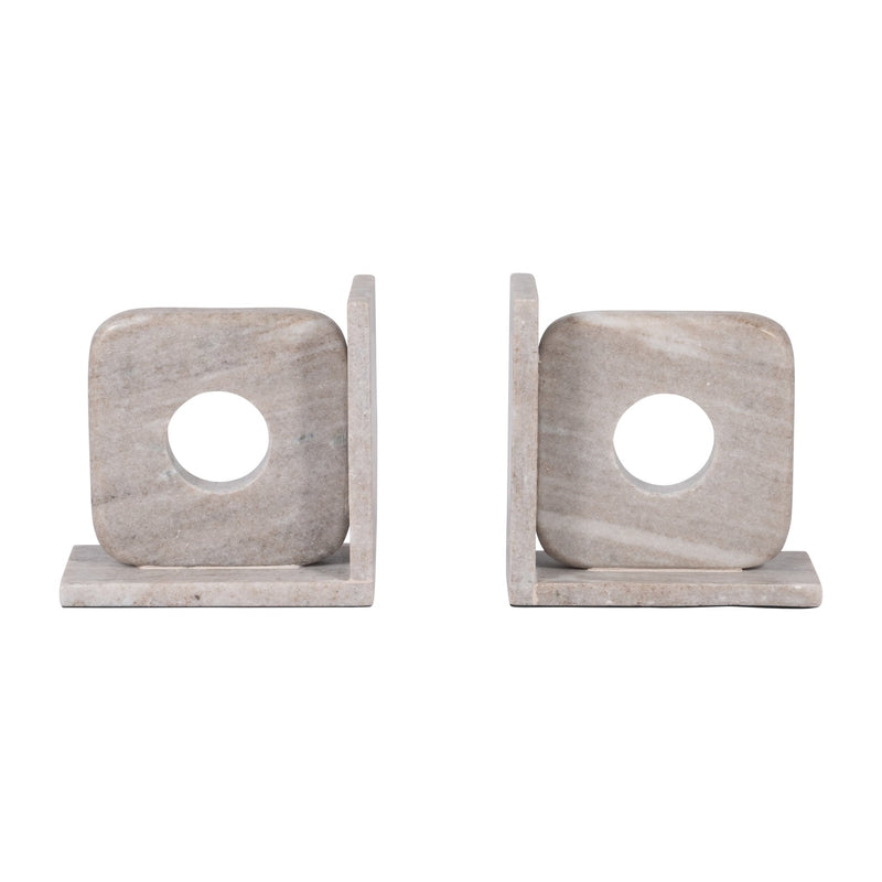 MARBLE, S/2 6" CUT OUT SQUARE BOOKENDS, TAN - Al Rugaib Furniture