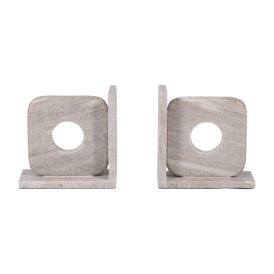 MARBLE, S/2 6" CUT OUT SQUARE BOOKENDS, TAN - Al Rugaib Furniture