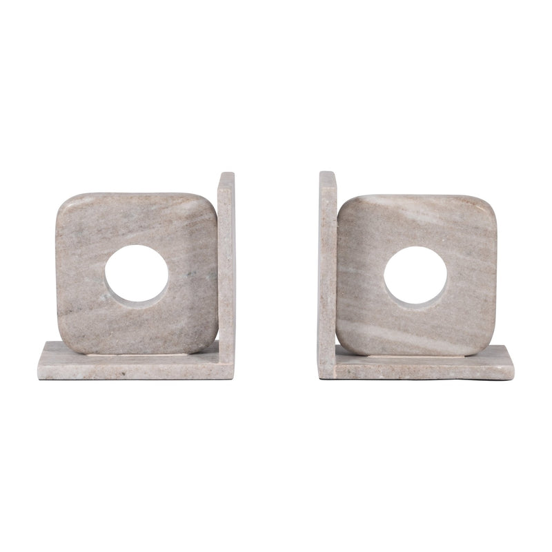 MARBLE, S/2 6" CUT OUT SQUARE BOOKENDS, TAN - Al Rugaib Furniture