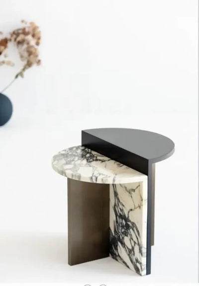 Marble Side Table by Royal Furniture - 40x45 cm - Black & White - Al Rugaib Furniture