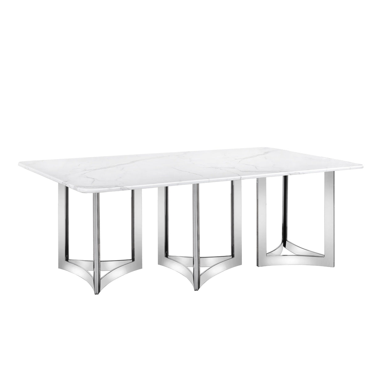 Alexa Dining Table Silver Base and 395 CM White Marble