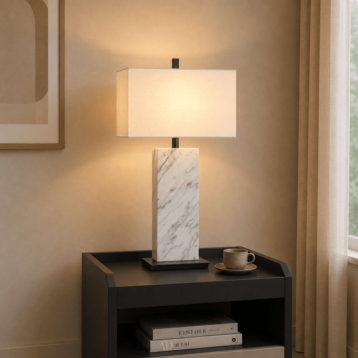 Luma Stone Marbled Linen Table Lamp Table Lamps| Roots Furniture