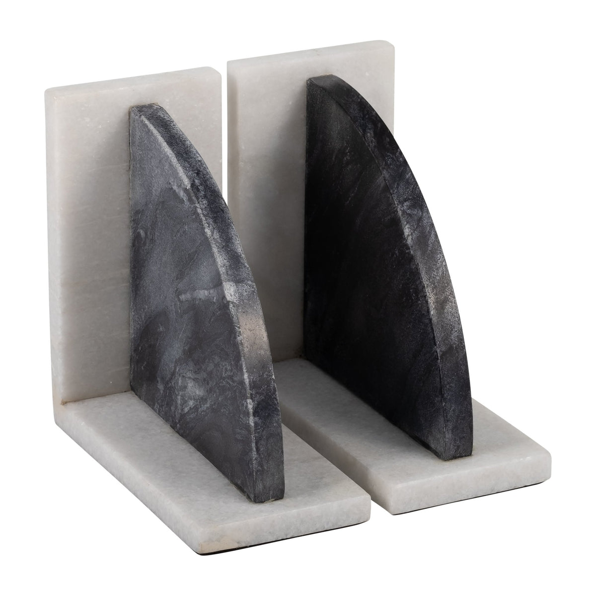 MARBLE,S/2 6"H,ROUNDED BOOKENDS,BLACK/WHITE Table Decors| Sagebrook Home