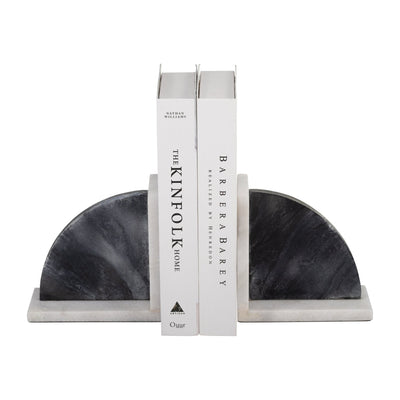 MARBLE,S/2 6"H,ROUNDED BOOKENDS,BLACK/WHITE - Al Rugaib Furniture