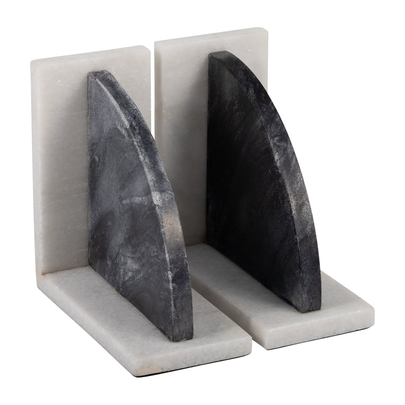 MARBLE,S/2 6"H,ROUNDED BOOKENDS,BLACK/WHITE - Al Rugaib Furniture