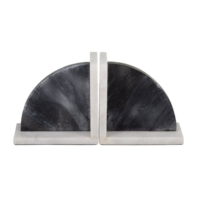 MARBLE,S/2 6"H,ROUNDED BOOKENDS,BLACK/WHITE - Al Rugaib Furniture