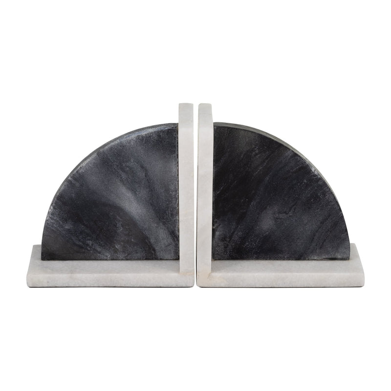 MARBLE,S/2 6"H,ROUNDED BOOKENDS,BLACK/WHITE - Al Rugaib Furniture