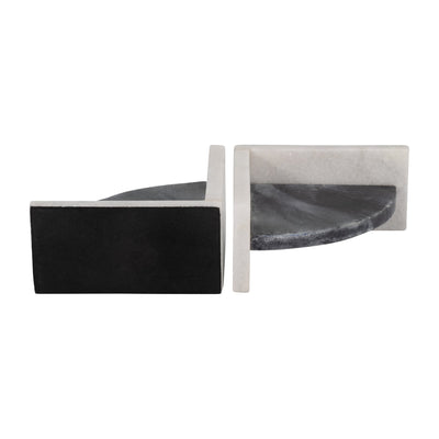 MARBLE,S/2 6"H,ROUNDED BOOKENDS,BLACK/WHITE - Al Rugaib Furniture