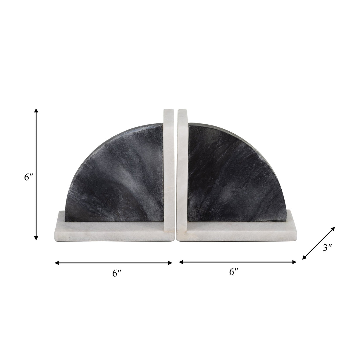 MARBLE,S/2 6"H,ROUNDED BOOKENDS,BLACK/WHITE Table Decors| Sagebrook Home