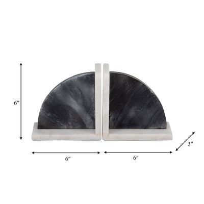 MARBLE,S/2 6"H,ROUNDED BOOKENDS,BLACK/WHITE - Al Rugaib Furniture