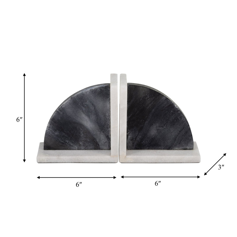 MARBLE,S/2 6"H,ROUNDED BOOKENDS,BLACK/WHITE - Al Rugaib Furniture