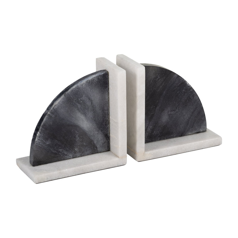 MARBLE,S/2 6"H,ROUNDED BOOKENDS,BLACK/WHITE - Al Rugaib Furniture