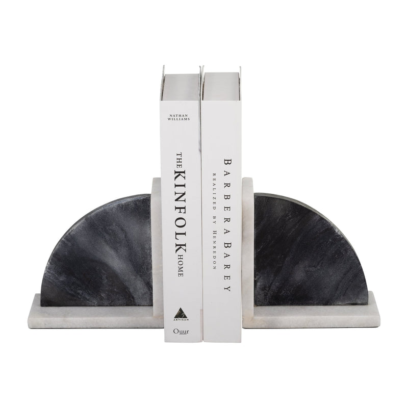 MARBLE,S/2 6"H,ROUNDED BOOKENDS,BLACK/WHITE - Al Rugaib Furniture